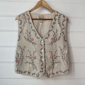 🌸 Embroidered Cotton/Linen Blend Floral Vest